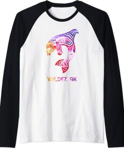 Tribal Valdez AK Orca Killer Whale Native American Raglan Baseball Tee