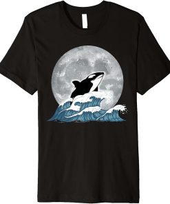 Moonlight Killer Whale Ocean Animal Waves Full Moon Orca Premium T-Shirt