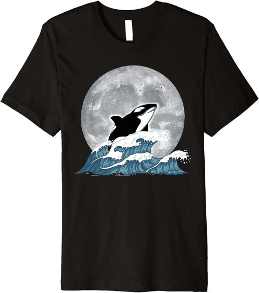 Moonlight Killer Whale Ocean Animal Waves Full Moon Orca Premium T-Shirt