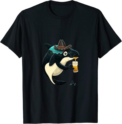 Cute Orca Animal Lovers Orca Drinking Beer T-Shirt