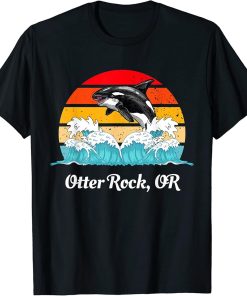 Vintage Otter Rock Oregon Distressed Orca Killer Whale Art T-Shirt