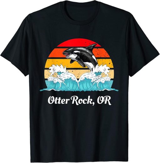 Vintage Otter Rock Oregon Distressed Orca Killer Whale Art T-Shirt