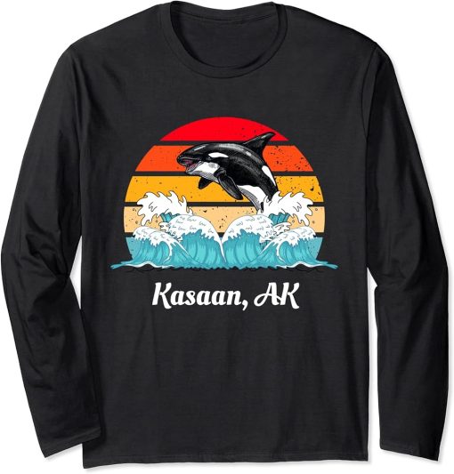 Vintage Kasaan AK Distressed Orca Killer Whale Art Long Sleeve T-Shirt