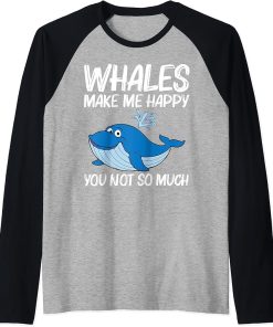 Funny Whale Art For Men Women Orca Narwhal Blue Whales Raglan Baseball Tee