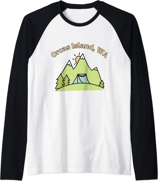 Orcas Island WA Mountains Hiking Climbing Camping & Outdoors Raglan Baseball Tee